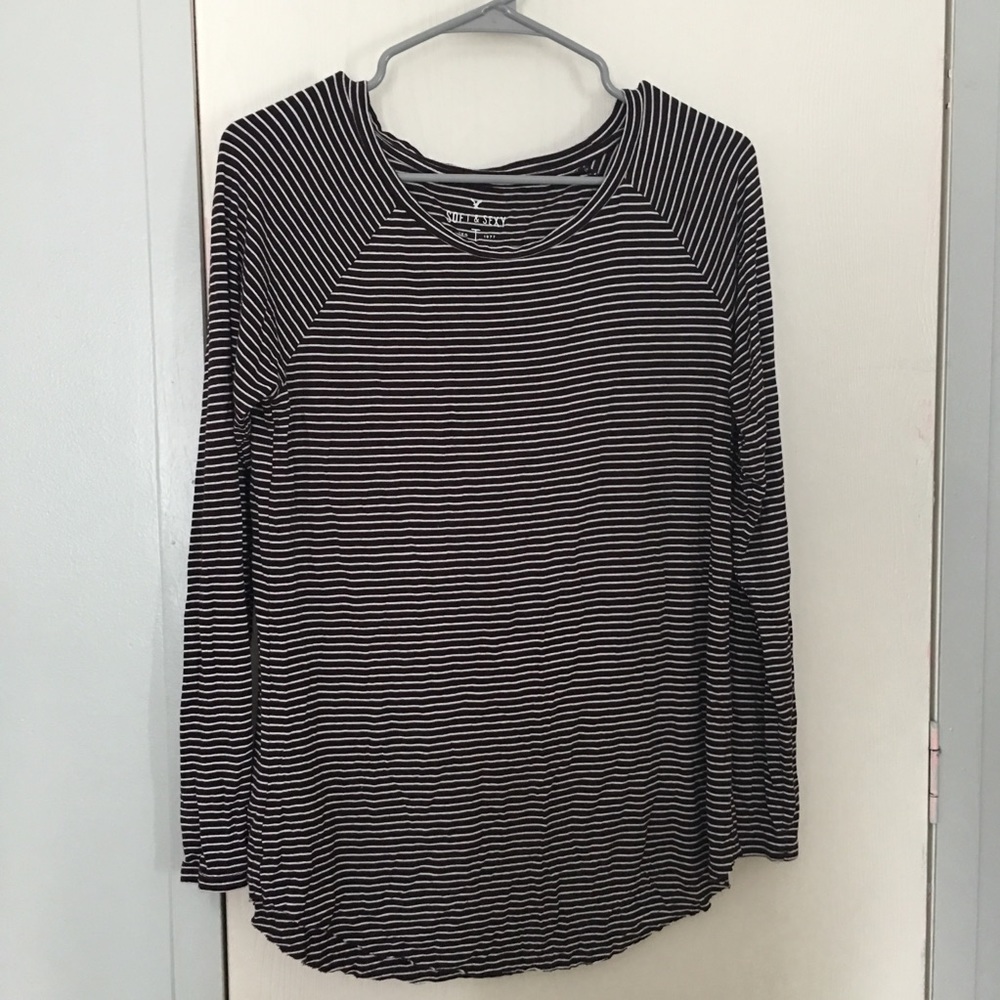 Burgundy Striped Long sleeve T/ Blouse